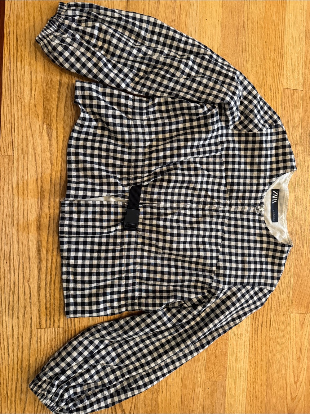 Zara Black and Cream Gingham Jacket